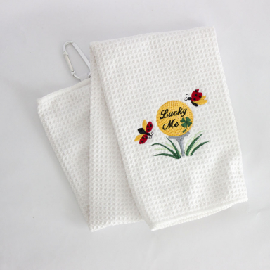 Lucky Me Ladybug Golf Towel with Yellow Golf Ball