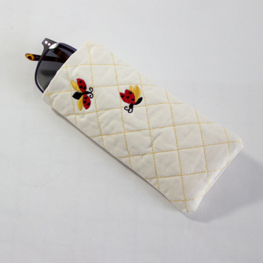 Happy Ladybugs Creme Quilted Eyeglass Case