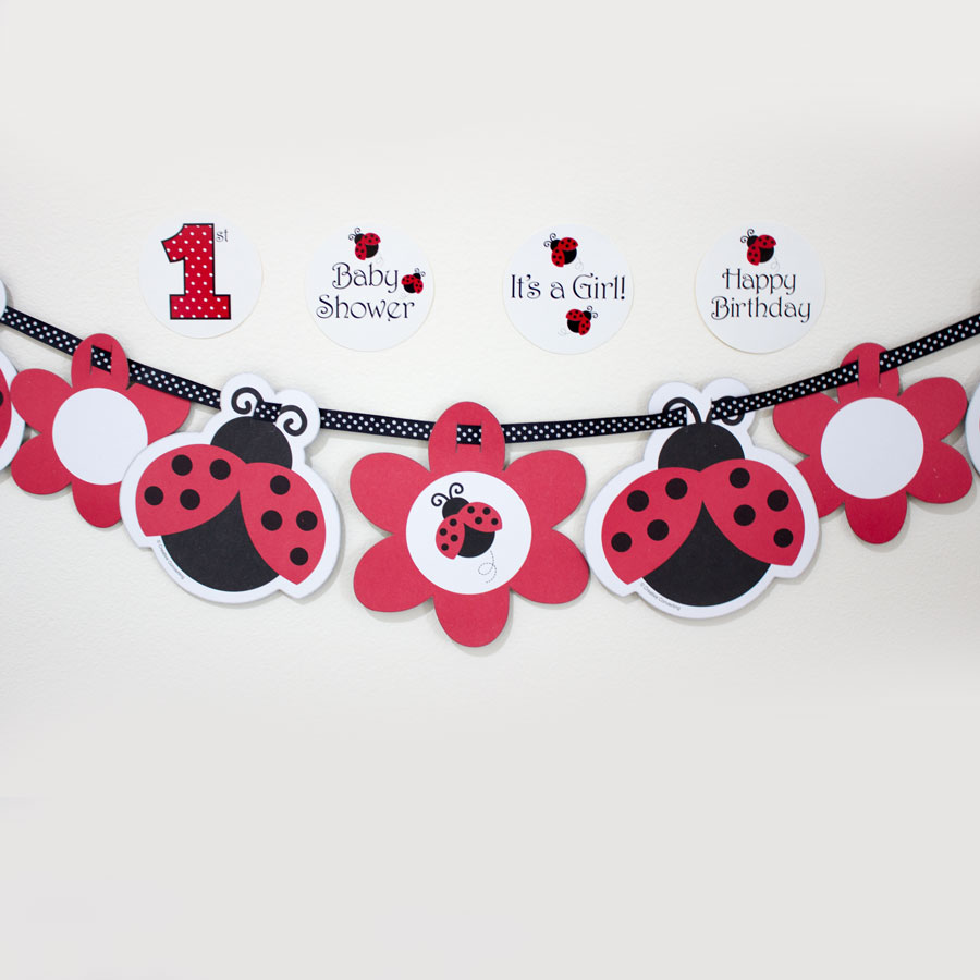 Ladybug Fancy Customizable Ribbon Banner, image size:900x900