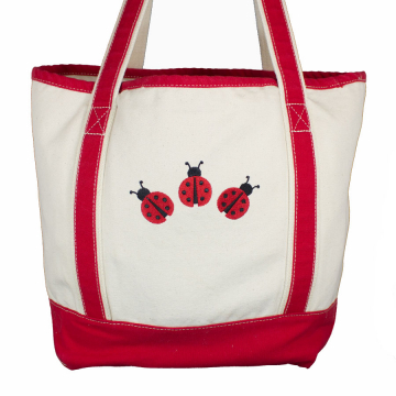 Ladybug Embroidered Canvas Beach Bag