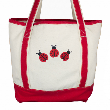 Ladybug Embroidered Canvas Beach Bag