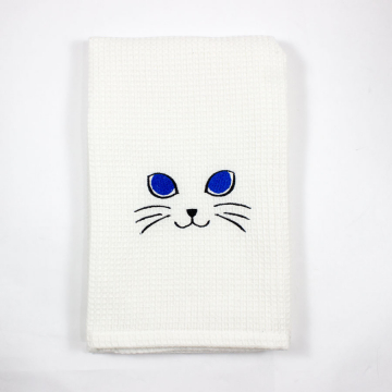 Cat Face Embroidered Kitchen Tea Towel