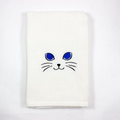 Cat Face Embroidered Kitchen Tea Towel